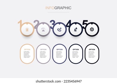 Kundenfokus, Interesse, Ziel, harte Arbeit, Prozesssymbole Infografische Design-Vorlage. Kreatives Konzept mit 5 Schritten