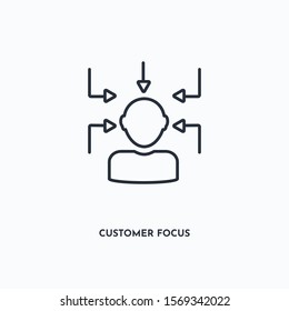 customer focus outline icon. Simple linear element illustration. Isolated line customer focus icon on white background. Thin stroke sign can be used for web, mobile and UI.