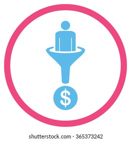 Customer Funnel vector icon. Style is bicolor flat circled symbol, pink and blue colors, rounded angles, white background.