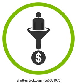 Customer Funnel vector icon. Style is bicolor flat circled symbol, eco green and gray colors, rounded angles, white background.