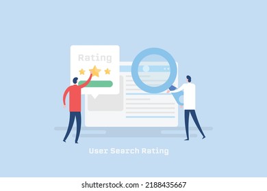 Customer Giving Rating For Search Engine Business Listing, Company Reputation Management Concept - Flat Design Vector Illustration With Characters