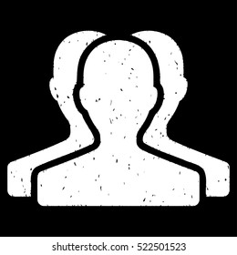 Customer Group grainy textured icon for overlay watermark stamps. Flat symbol with dirty texture. Dotted vector white ink rubber seal stamp with grunge design on a black background.