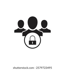 Customer Group Privacy Icon. Secure Teamwork Concept. Social Group. People sign. Job Lock Icon. Group Secret, Customer Privacy Protection.