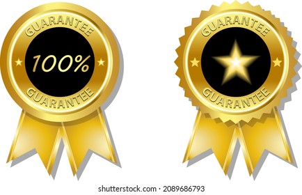 customer guarantee badge in gold color with ribbon isolated