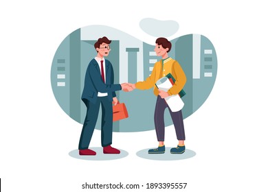 Customer handshaking with marketing agent Vector Illustration concept. Flat illustration isolated on white background.