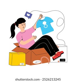 Customer happily received parcel, unboxing parcel vector illustration