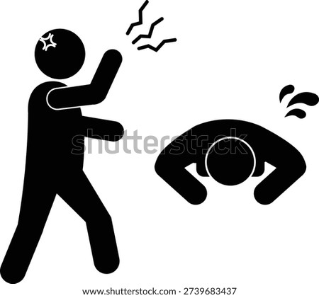 Customer harassment: Pictogram of an employee apologizing by kneeling and an angry customer