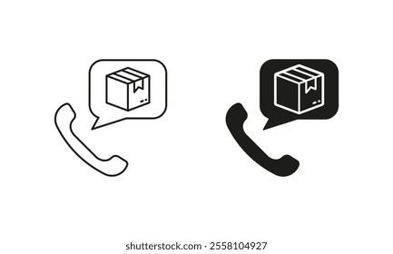 Customer Help Center Line and Silhouette Icon Set. Online Shop Delivery Service Support Symbol. Editable Stroke. Isolated Vector Illustration.