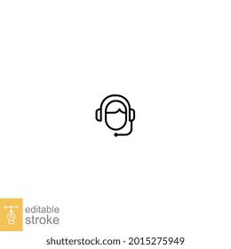 Customer help line icon. Headphones Logo , Headset as Call center, costumer service support agent for web business card mobile app editable stroke vector illustration design on white background EPS 10