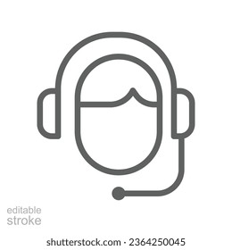 Customer help line icon. Headphones Logo , Headset as Call center, costumer service support agent for web business card mobile app editable stroke vector illustration design on white background EPS 10