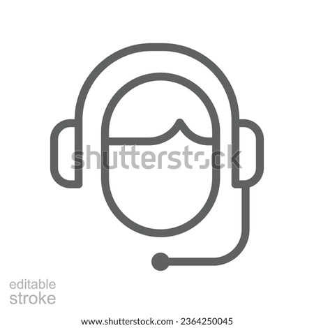 Customer help line icon. Headphones Logo , Headset as Call center, costumer service support agent for web business card mobile app editable stroke vector illustration design on white background EPS 10