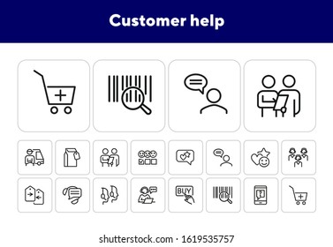 Customer help line icon set. Delivery, call center, operator. Service concept. Can be used for topics like survey, review, feedback