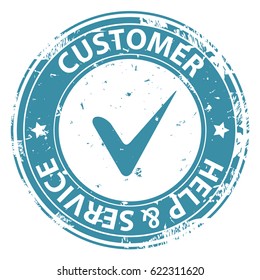 Customer Help and Service blue rubber stamp icon isolated on white background. Vector illustration