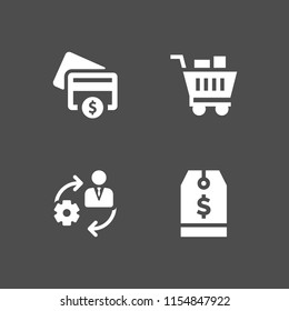 customer icon. 4 customer set with management, price, shopping cart and credit card vector icons for web and mobile app