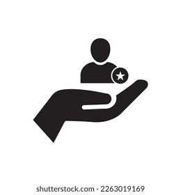 Customer icon and best, favorite, rating symbol. Customer service priority icon. Customer sign with star image. Icon, service, priority, customer, client, person, support, care, consumer, important.