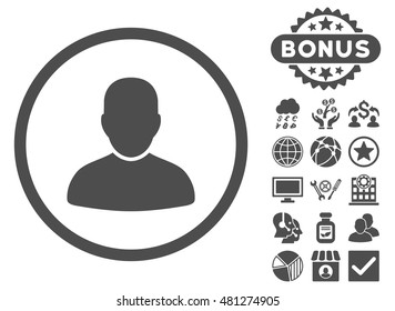 Customer icon with bonus. Vector illustration style is flat iconic symbols, gray color, white background.