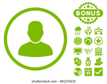Customer icon with bonus. Vector illustration style is flat iconic symbols, eco green color, white background.