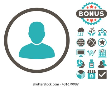Customer icon with bonus. Vector illustration style is flat iconic bicolor symbols, grey and cyan colors, white background.