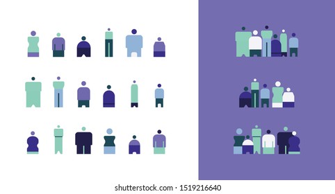 Customer icon. Businessman or team or crowd concept. Libra Identity. Bundle of geometric icons of business people, man, character. Types of  body shape pictograms. Editable isolated vector