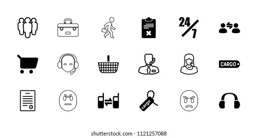 Customer icon. collection of 18 customer filled and outline icons such as shopping cart, 24 hours support, cargo tag. editable customer icons for web and mobile.