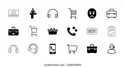 Customer icon. collection of 18 customer filled and outline icons such as airport desk, call, toolbox, shopping cart, phone call. editable customer icons for web and mobile.