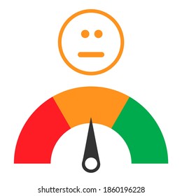 Medidor de satisfacción de emociones de icono del cliente con símbolo neutro en segundo plano