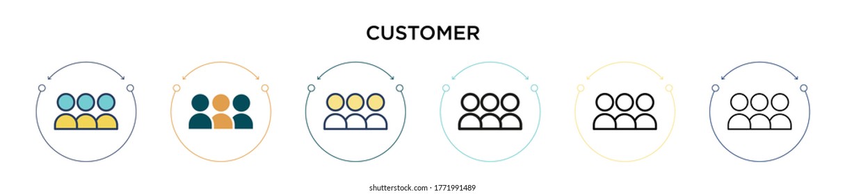 Customer icon in filled, thin line, outline and stroke style. Vector illustration of two colored and black customer vector icons designs can be used for mobile, ui, web