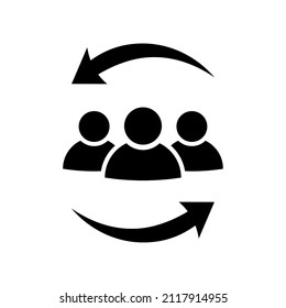 Icono del cliente en estilo plano. Símbolo vector de retención del cliente aislado en blanco. Icono de devolver clientes. Gestión de los recursos humanos. Devolver el signo de administración de relaciones con el cliente. Práctica de empleados. CRM