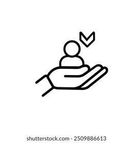 Ícone de cliente com mão e sinal de pessoa. ícone Segurança do cliente. Ícone, paciente, cliente, serviço, mão, segurança, público, cuidado
