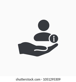 Customer icon with information sign. Customer icon and about, faq, help, hint symbol. Vector icon