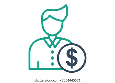 Customer icon. line icon style. people with dollar. icon related to procurement. procurement management elements vector illustration