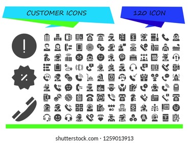  customer icon set. 120 filled customer icons. Simple modern icons about  - Advise, Telephone, Discount, Phone booth, Mall, Phone call, Manual, Phone, Call center, Clipboard, Customer service