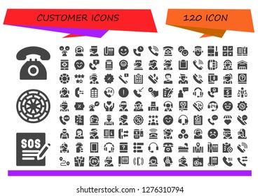  Customer Icon Set. 120 Filled Customer Icons. Simple Modern Icons About  - Telephone, Support, Dart Board, Rate, Customer Service, Call Center, Happy, Call, Concierge, Phone