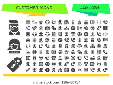  customer icon set. 120 filled customer icons. Simple modern icons about  - Call center, Price label, Dart board, Track, Customer service, Headset, Call, Clipboard, Payment terminal