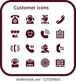  customer icon set. 16 filled customer icons. Simple modern icons about  - Phone, Call center, Telephone, Rating, Happy, Call, Clipboard, Support, Supermarket, Dart board, Manual