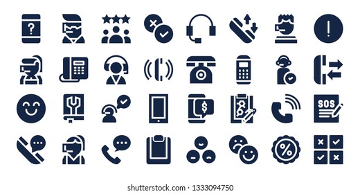 customer icon set. 32 filled customer icons. on blue background style Simple modern icons about  - Customer service, Call center, Happy, Telephone, Manual, Rating, Phone call