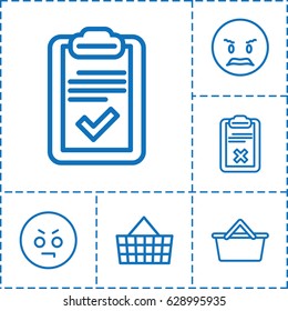 Customer icon. set of 6 customer outline icons such as clipboard, angry emot