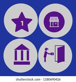 customer icon. customer vector icons set courier gives parcel, shop, bank and hotel one star