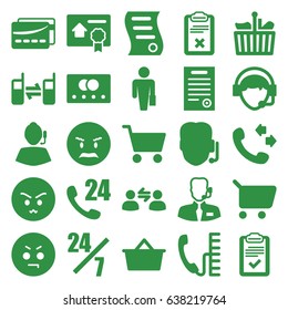 Customer icons set. set of 25 customer filled icons such as credit card, call, angry emot, operator, connected phone, clipboard, bill of house sell, bill of house, card