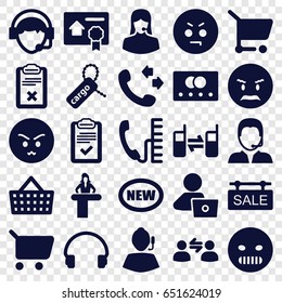 Customer icons set. set of 25 customer filled icons such as credit card, airport desk, man with laptop, call, angry emot, cargo tag, customer support, headset, operator