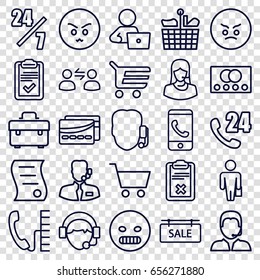 Customer icons set. set of 25 customer outline icons such as credit card, man with laptop, toolbox, customer support, operator, clipboard, support, sale tag