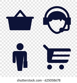Customer icons set. set of 4 customer filled icons such as operator, shopping bag, shopping cart
