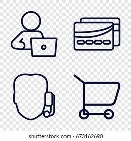 Customer icons set. set of 4 customer outline icons such as man with laptop, card, support