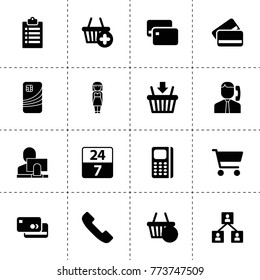 Customer icons. vector collection filled customer icons. includes symbols such as credit card, clipboard, call center, user and computer. use for web, mobile and ui design.