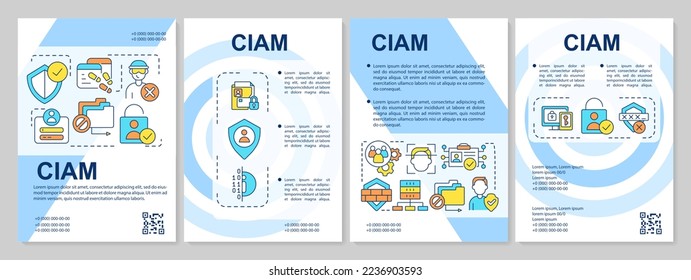 Customer identity and access management blue brochure template. Leaflet design with linear icons. Editable 4 vector layouts for presentation, annual reports. Arial, Myriad Pro-Regular fonts used