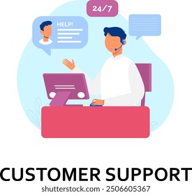 customer, illustration, online, business, support, service, help, call, vector, client, work, operator, technology, concept, communication, consultant, headphone, assistant, headset, cartoon, flat,