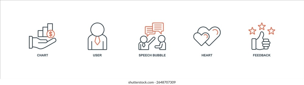 customer insight banner web icon set vector illustration concept with icon of chart, user, speech bubble, heart, feedback