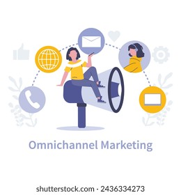 Customer Interaction in marketing concept. Omnichannel Marketing. Integrating multiple platforms for a cohesive customer journey. Streamlined communication in the digital ecosystem.