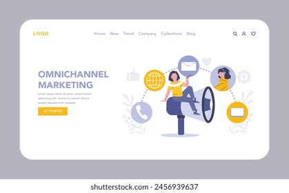 Customer Interaction in marketing web or landing page. Omnichannel Marketing. Integrating multiple platforms for a cohesive customer journey. Streamlined communication in the digital ecosystem.