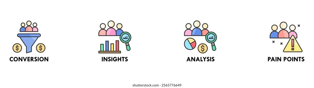 Customer Journey banner web icon vector illustration concept with icons of conversion, insights, analysis, and pain points